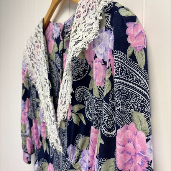 Vintage Dawn Joy Cottage Trad Wife Floral Lace Midi Dress Size 9/10 SAHM Prairie - Picture 9 of 10